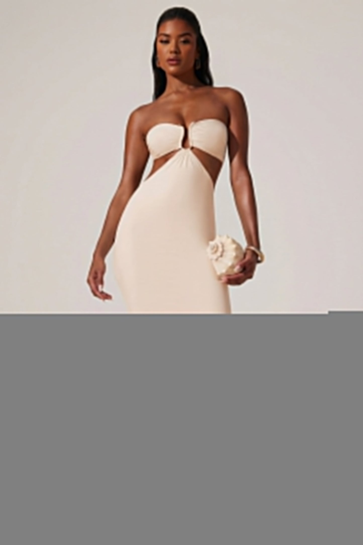 Ruched Hardware Detail Bandeau Floor Length Dress in Ivory