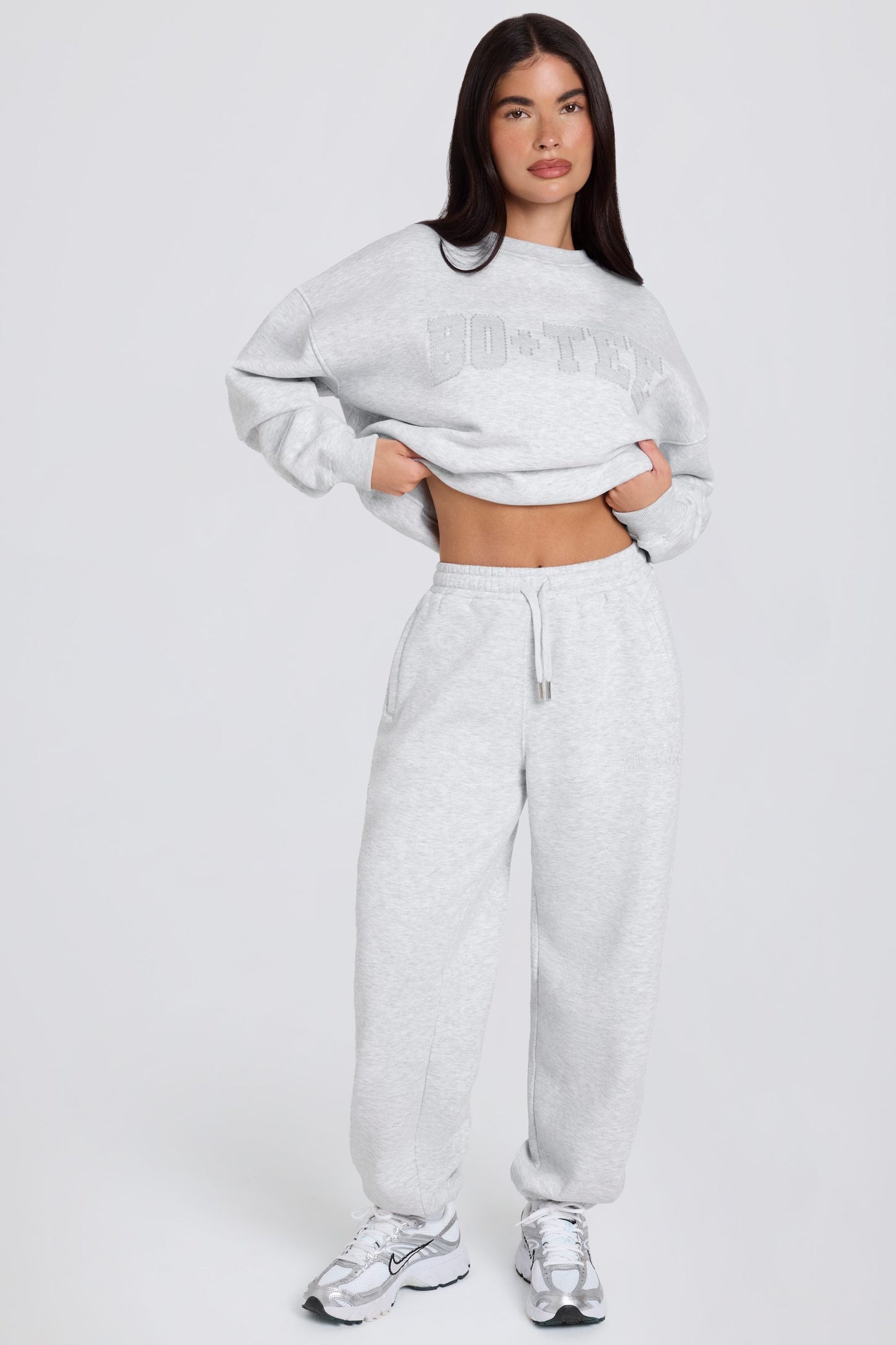 Brushed Cotton Jersey Mid-Rise Relaxed Joggers in Grey Marl